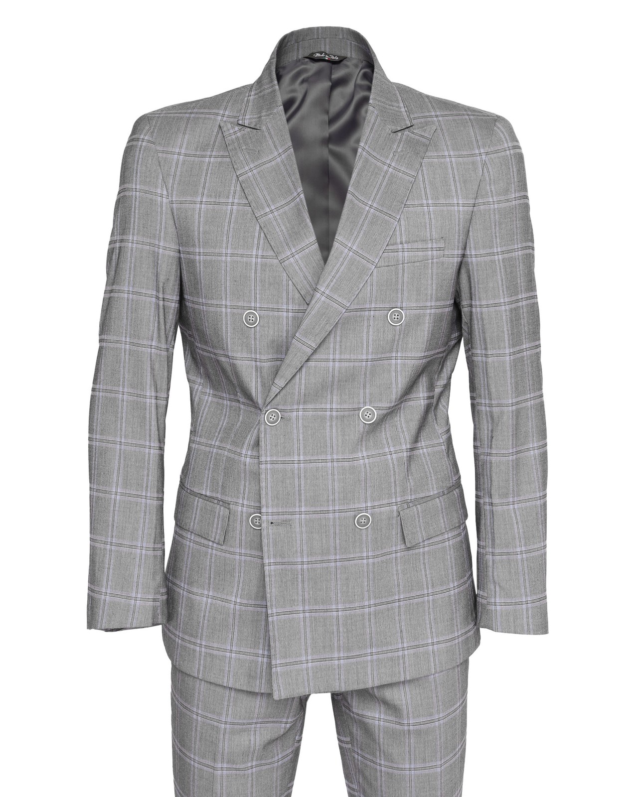 NWT EZZELINO SUIT grey blue check double breasted wool cotton Italy 56 us 46