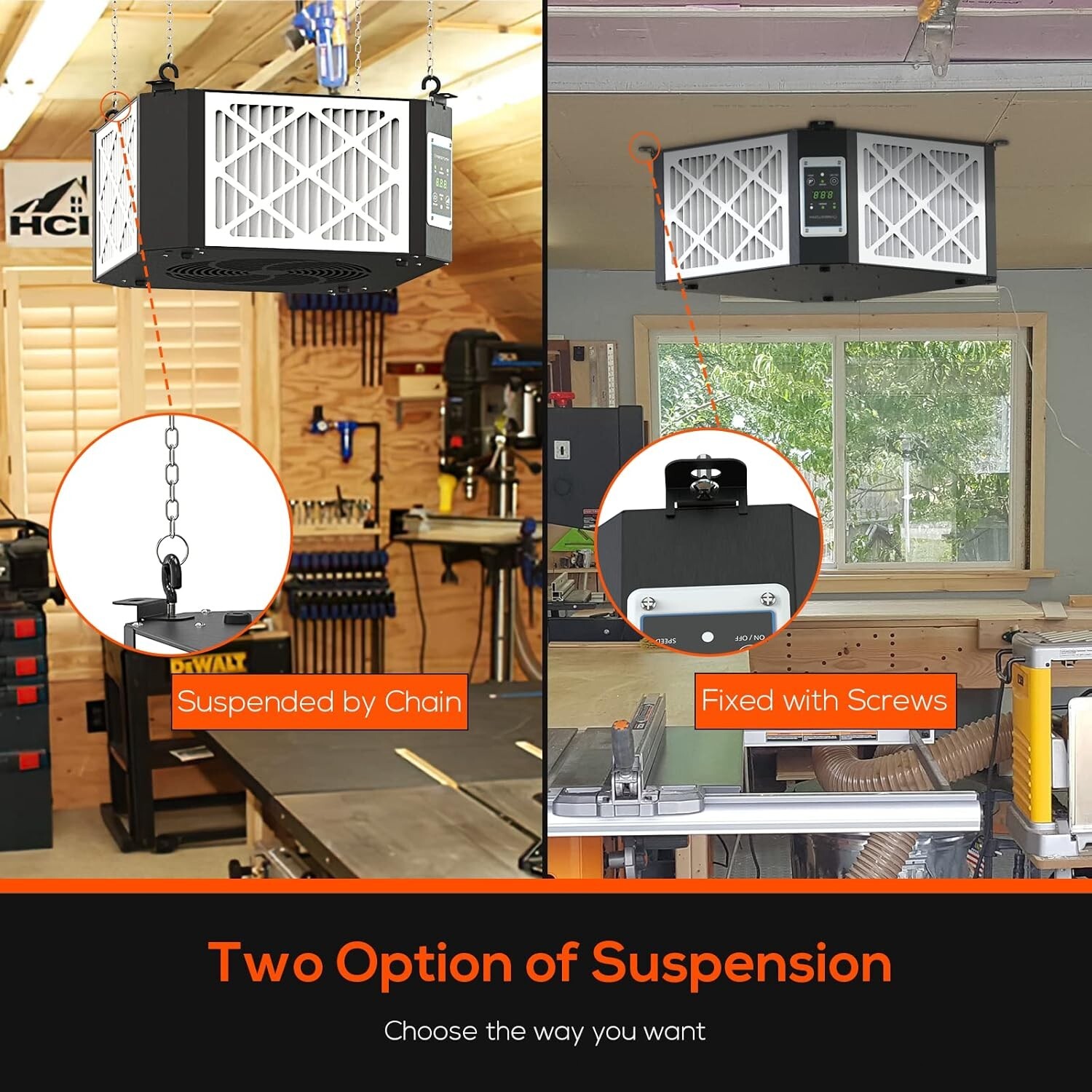 ABESTORM 1350CFM Hanging Air Filter with Strong Vortex Fan, Shop Dust Collector