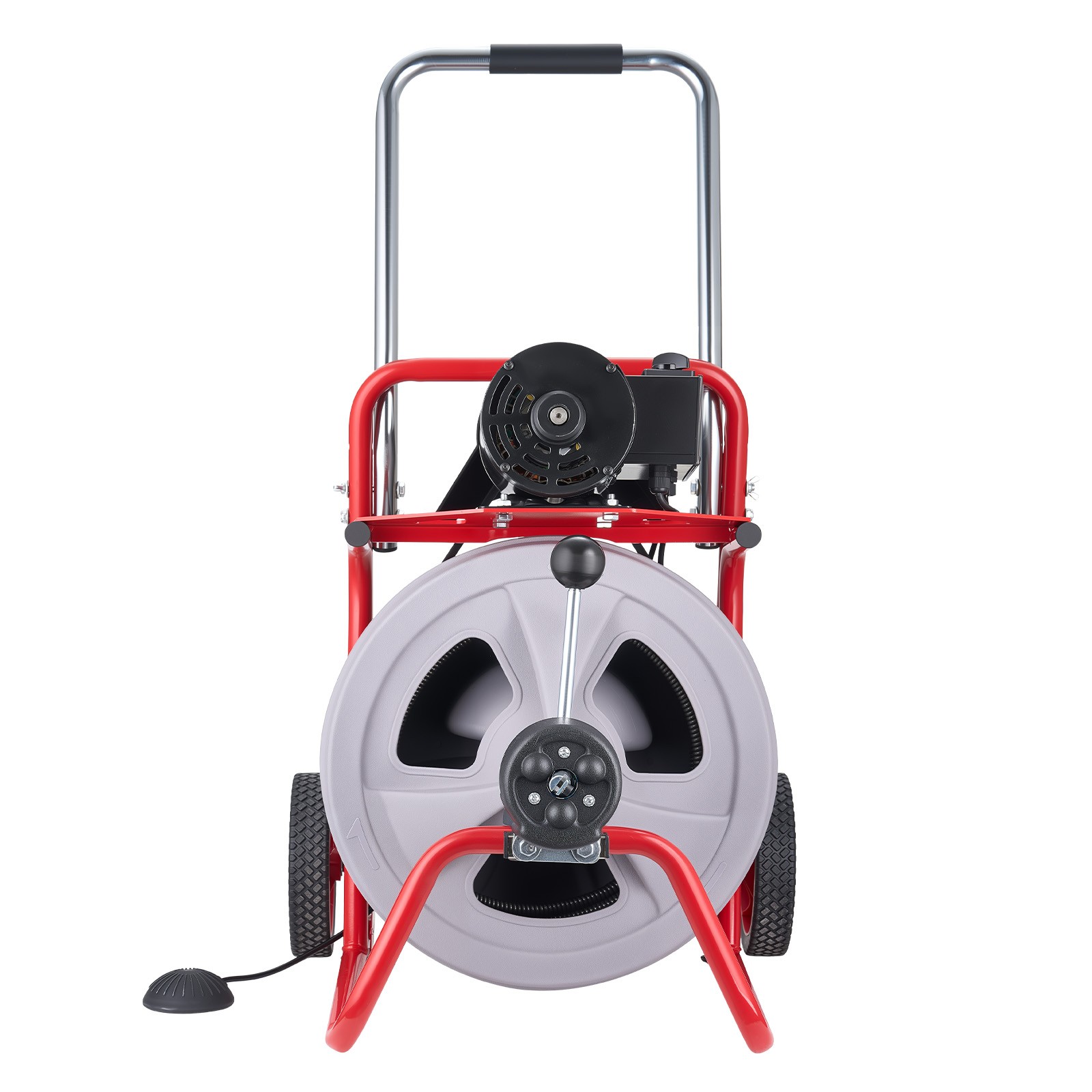 Uimoso Drain Cleaning Machine 100FT x1/2 Inch with Auto Feed, Wheels & 8 Cutters