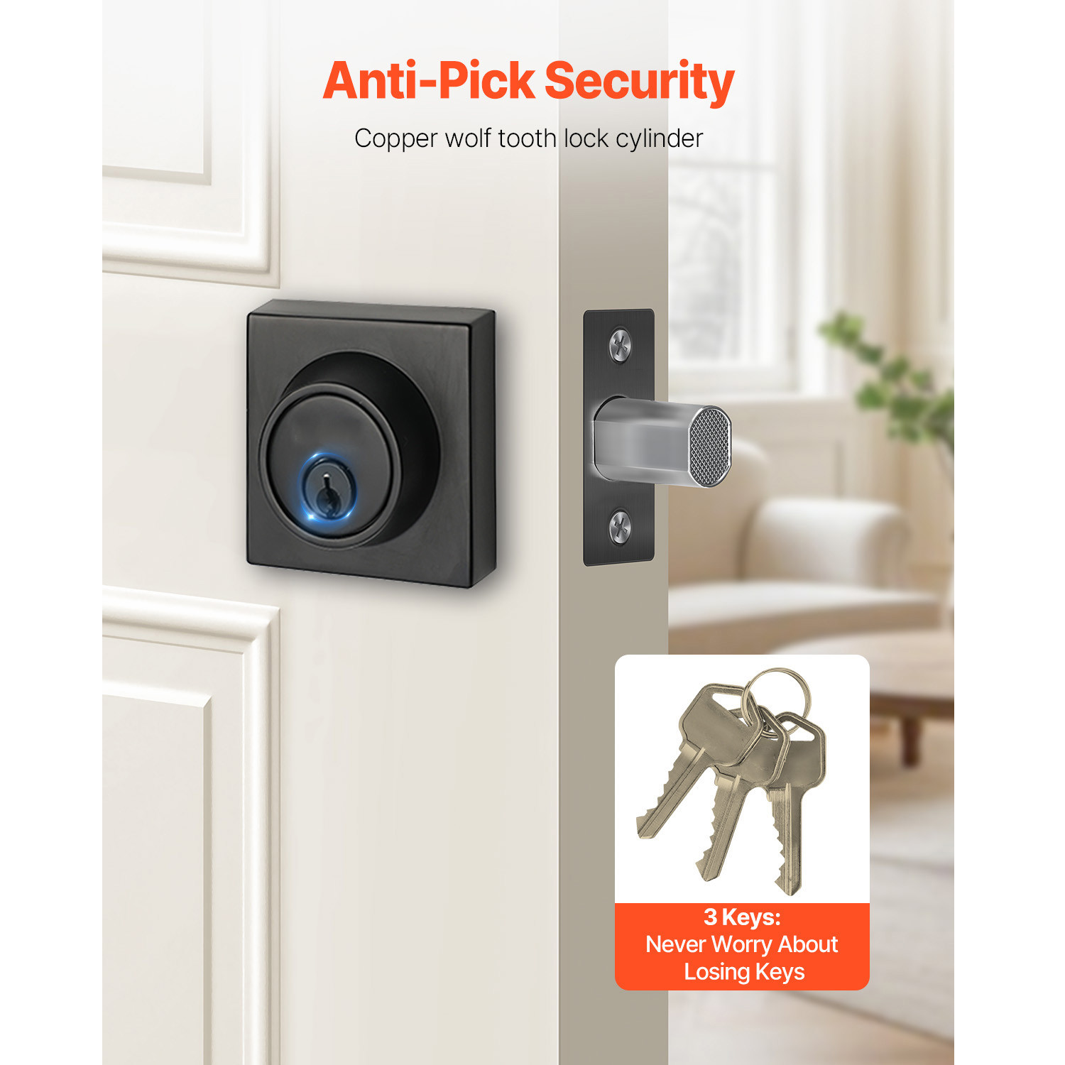 Deadbolt Lock Square Single Cylinder Dead Bolt Keyed Matte Black 3 Keys