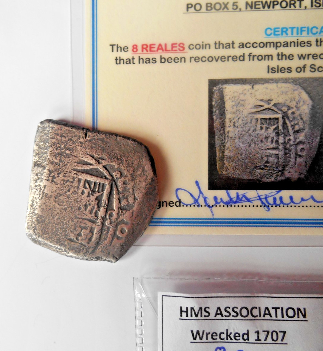 SHIPWRECK treasure 8 REALES coin HMS ASSOCIATION wreck c1679 SILVER COA ship COB