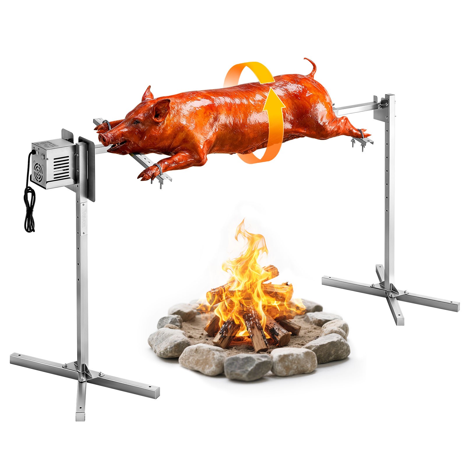 56" Electric BBQ Rotisserie Grill Kit 132lbs Adjustable 8-Level Height AC120V