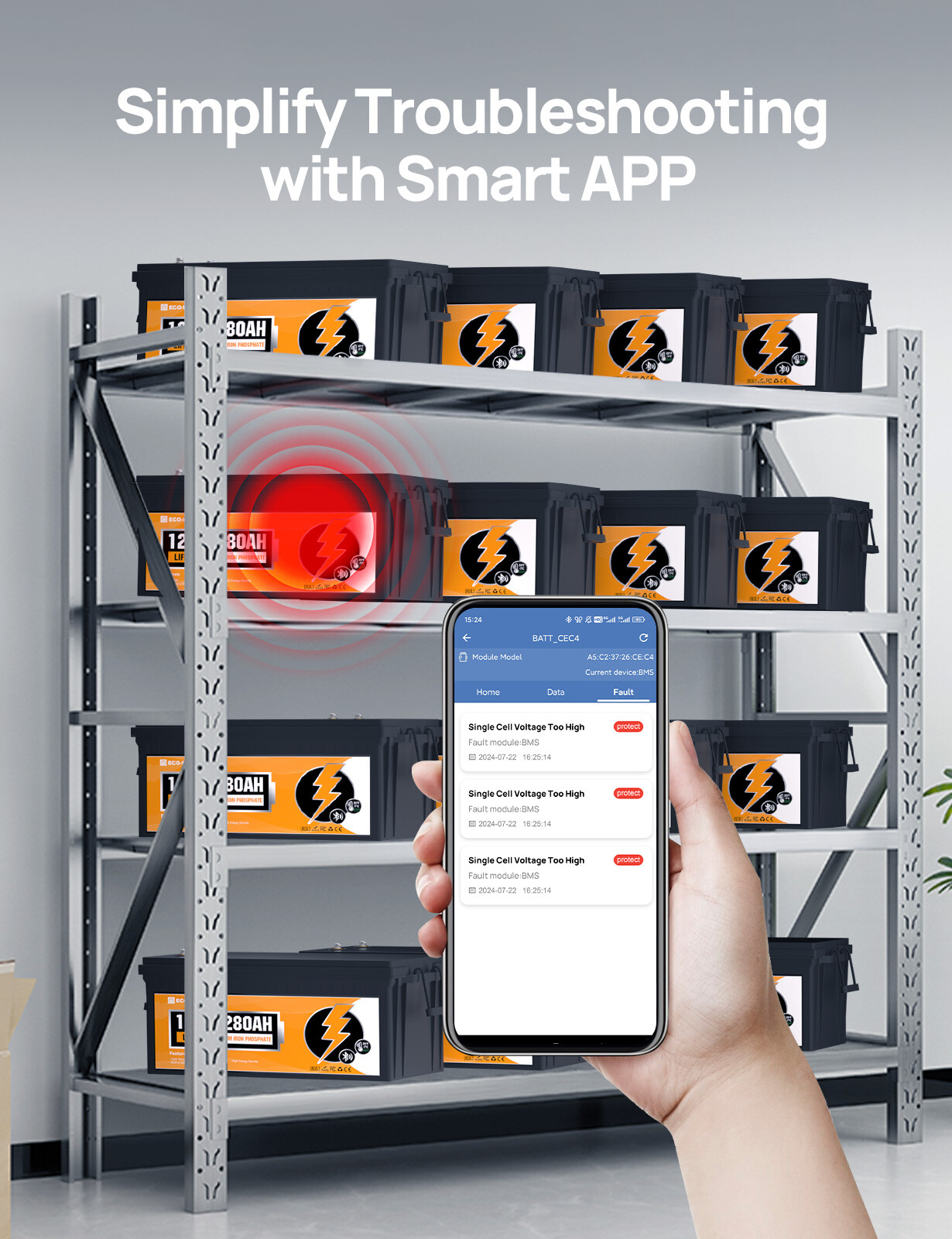 ECO-WORTHY 12V 280Ah 3584Wh 300Ah Bluetooth LiFePO4 Lithium Battery For RV Home