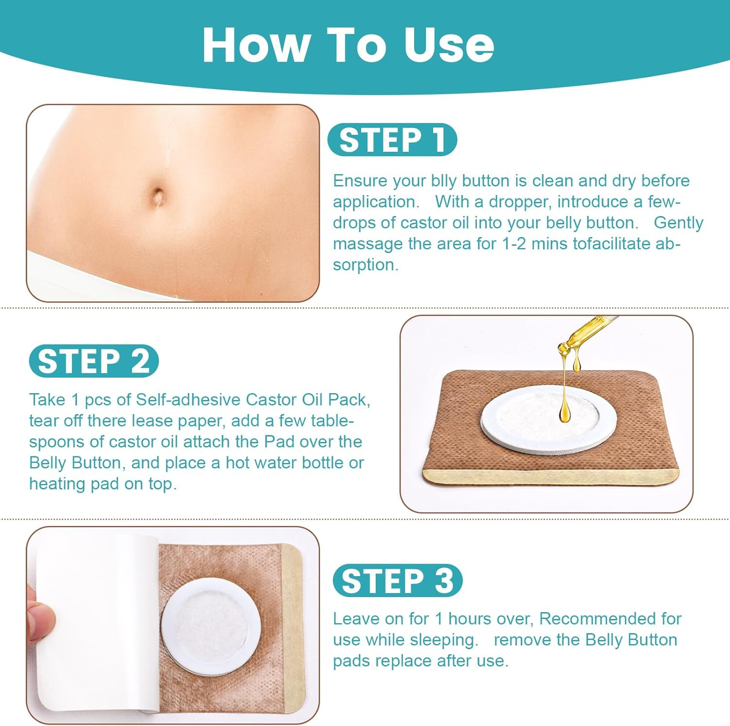 36Pcs Castor Oil Pack Wrap, Organic Cotton Castor Oil Patches for Belly Button,