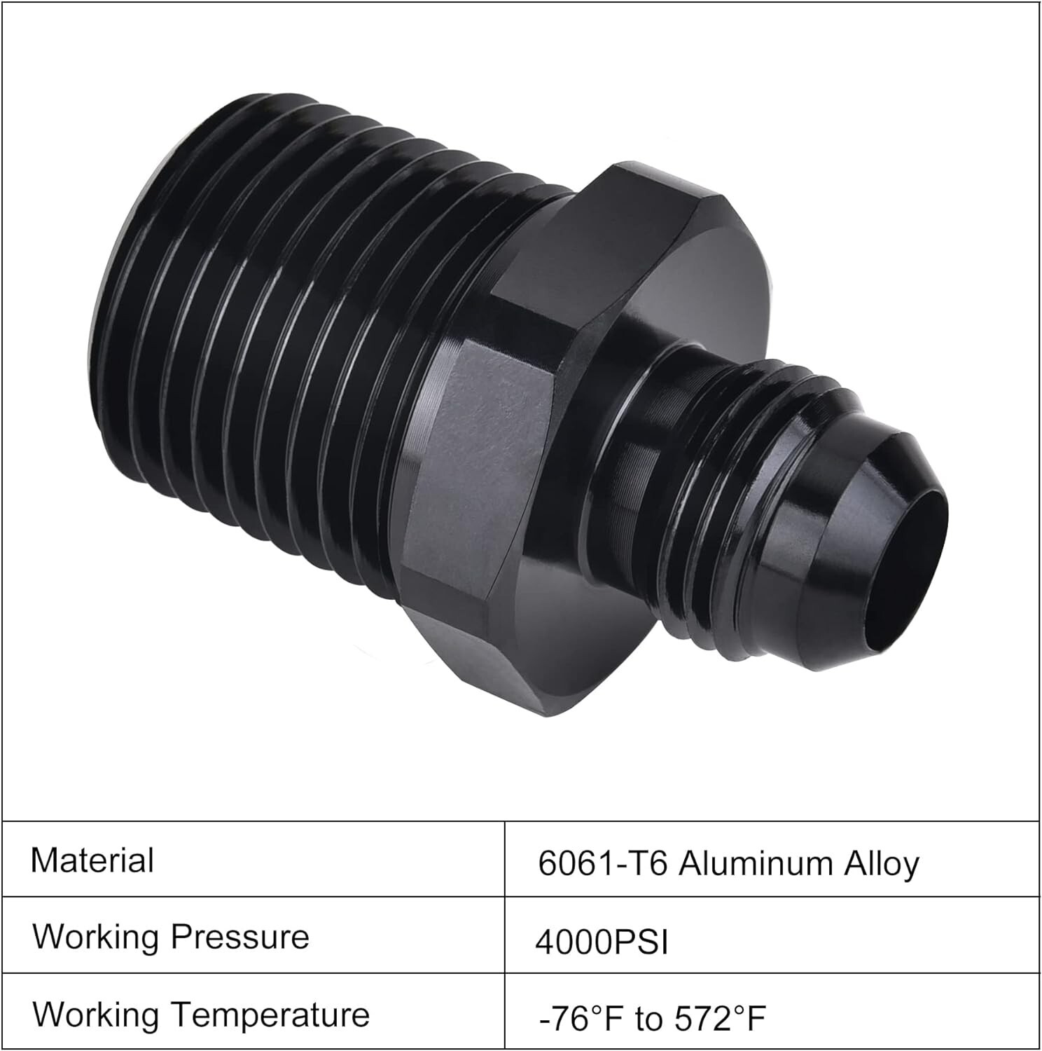 1/2" NPT to 6AN Fitting Male Straight Fittings Adapter Aluminum Black 2Pcs