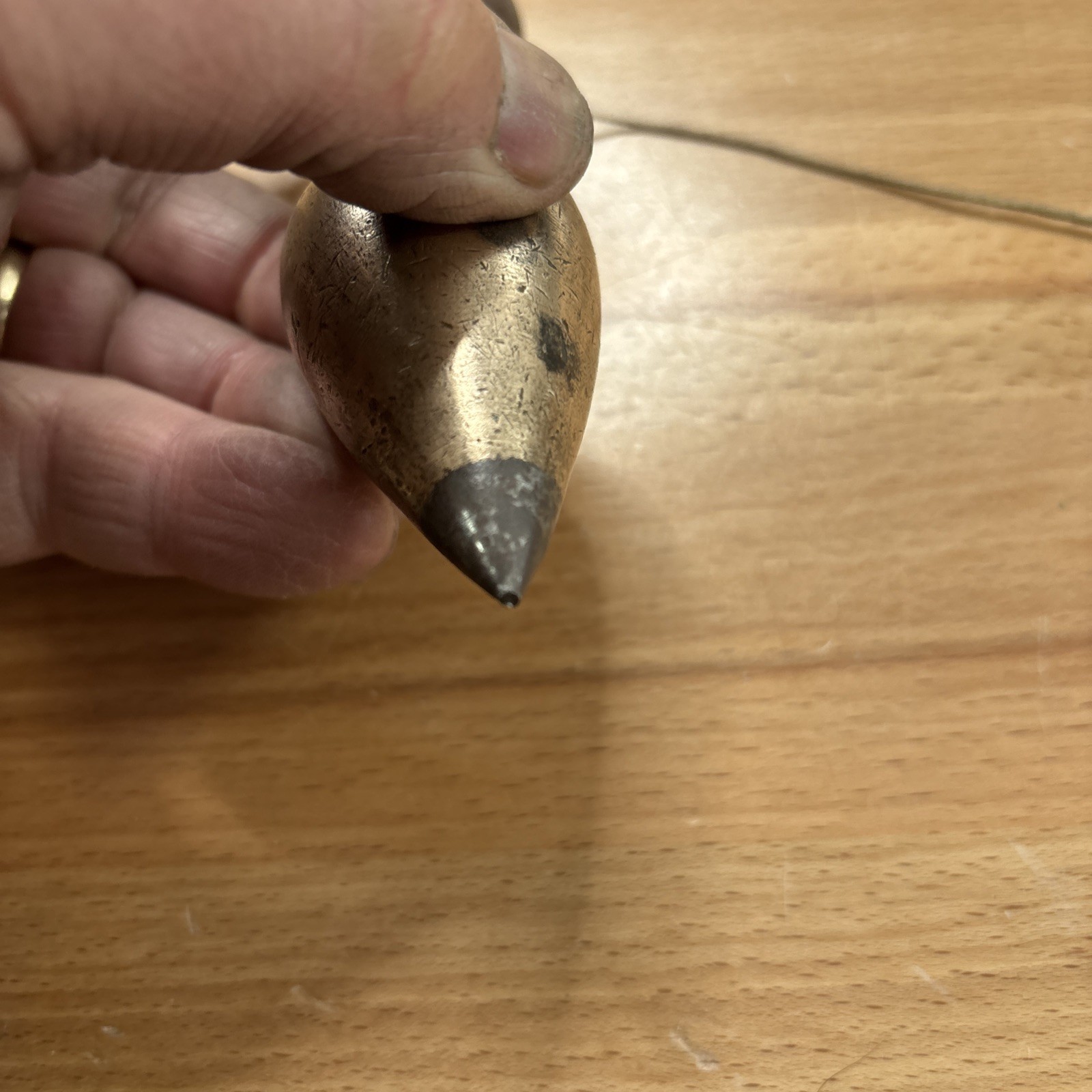 Vintage early Brass Plumb bob W / Integrated Reel Cord (Stanley?)