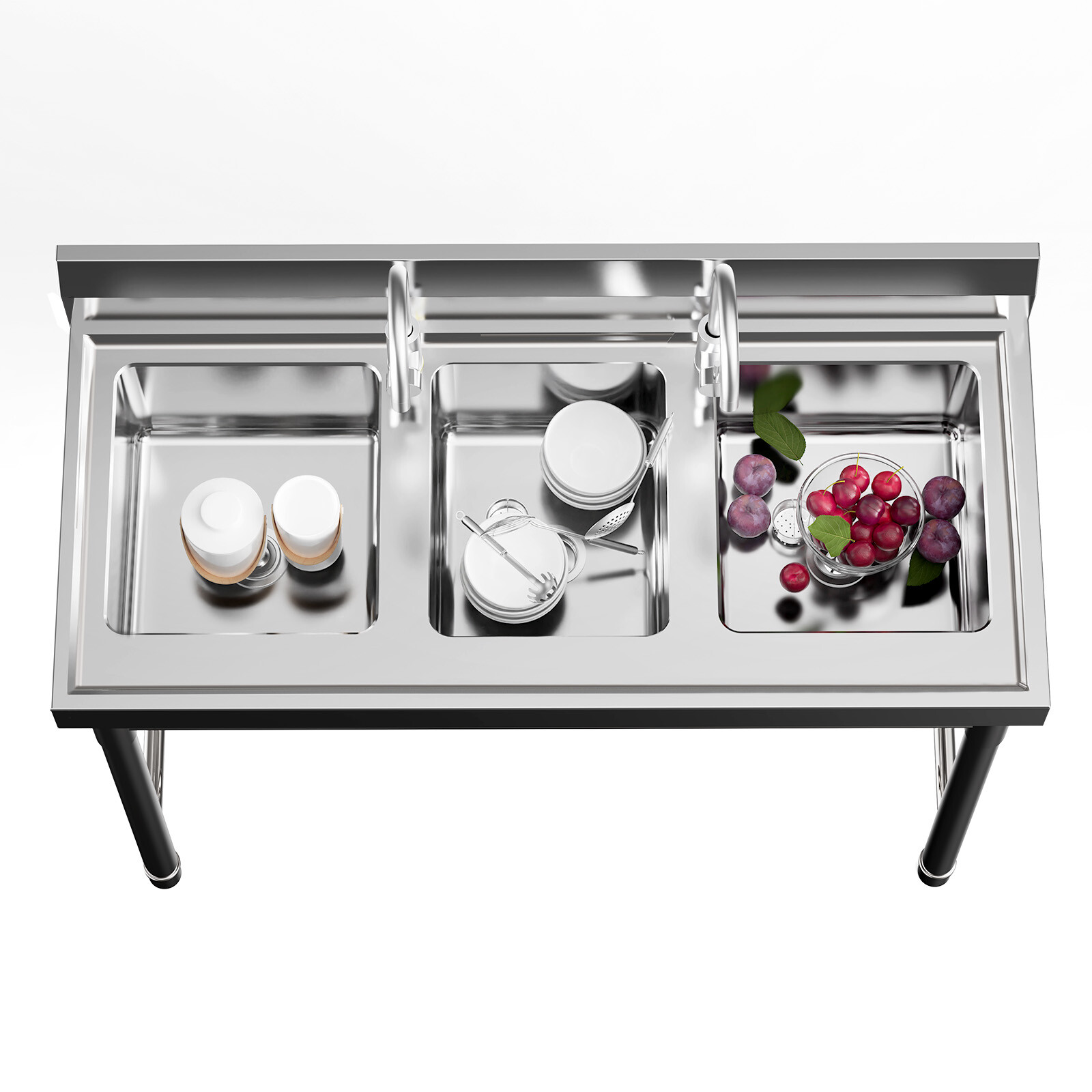 Commercial Stainless Steel 3-Compartment Sink for Kitchen & Catering Use