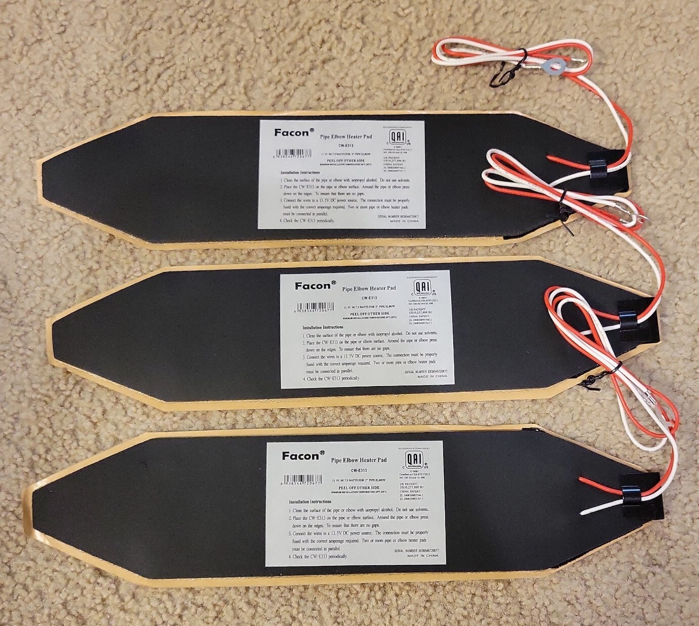 3x Facon 3" x 13" RV Elbow Pipe Heater Pad For 3" Elbow Pipe Tank Heater