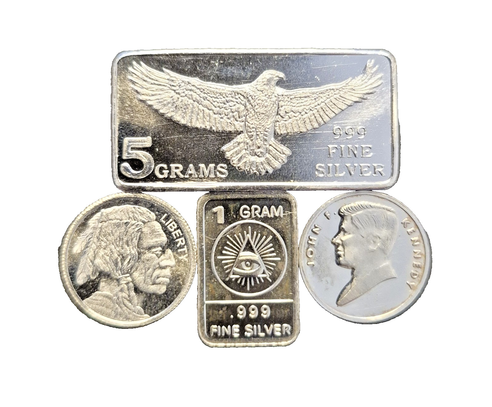 Silver Bullion Lot-8 Grams of Silver in Total-5g Bar & 3-1g Fractional Pieces