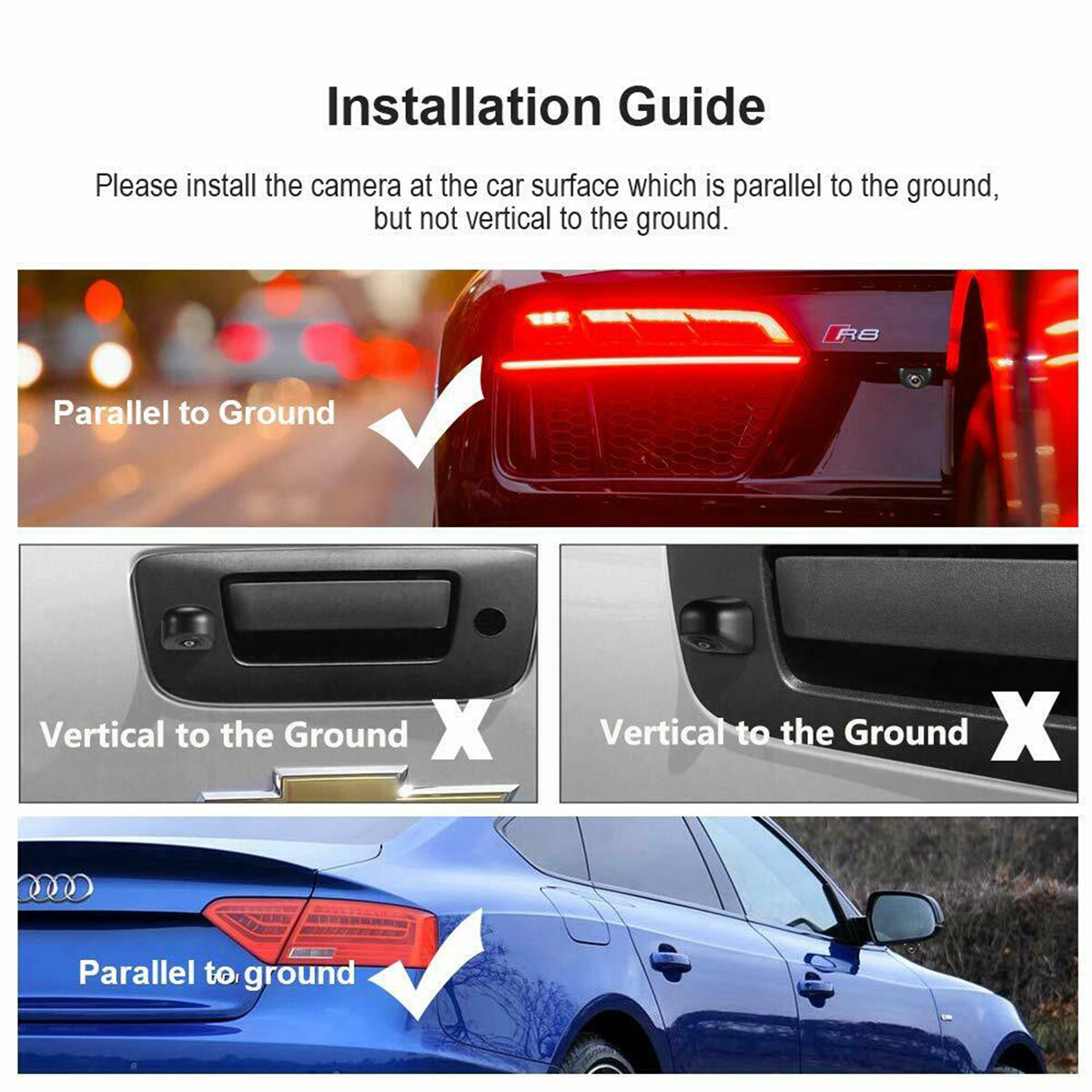 Car Rear View Backup Camera 170° View Angle Night Vision Waterproof 12v CMOS