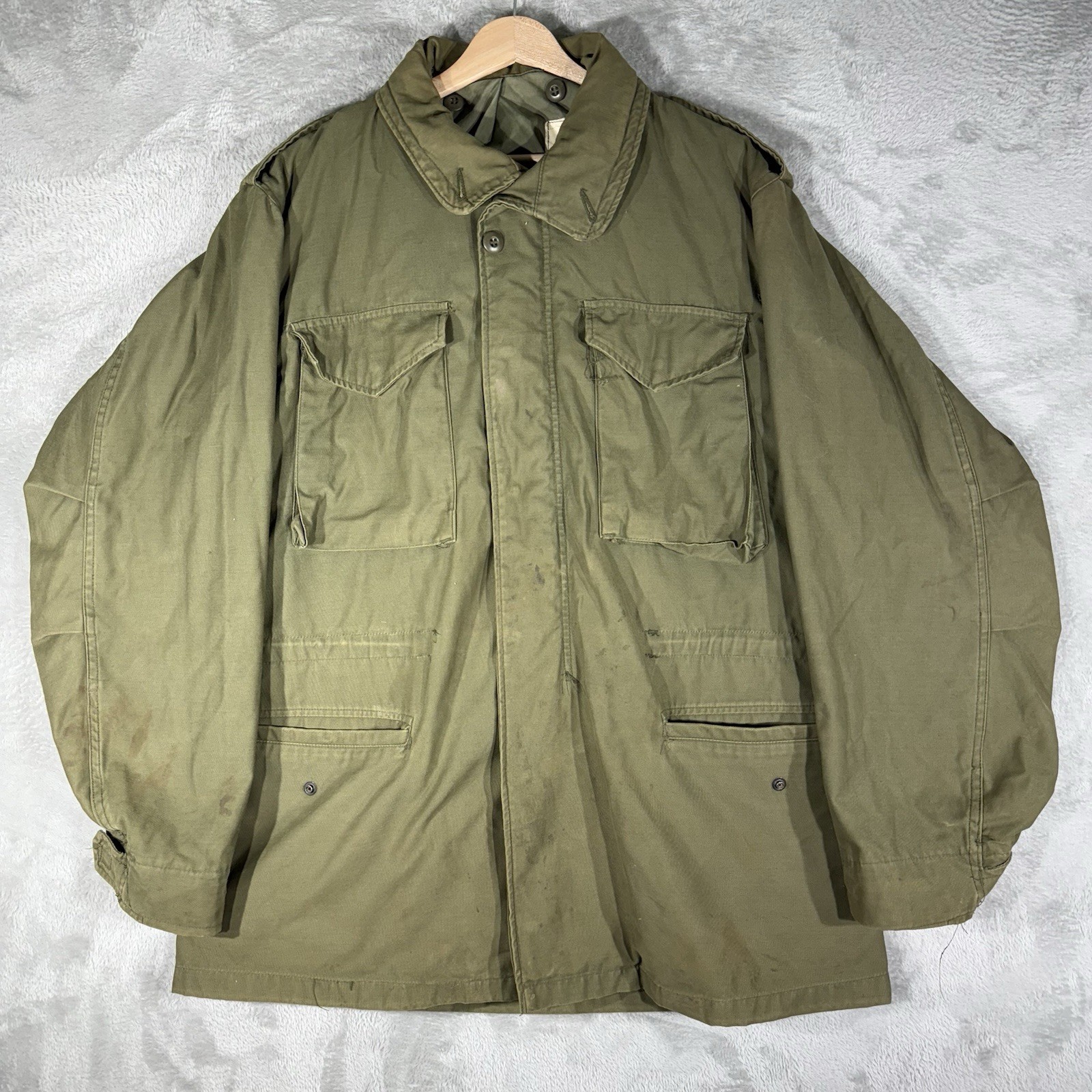 VTG US Military Jacket Mens Medium LONG Green OG-107 Cold Weather Field Coat 80s
