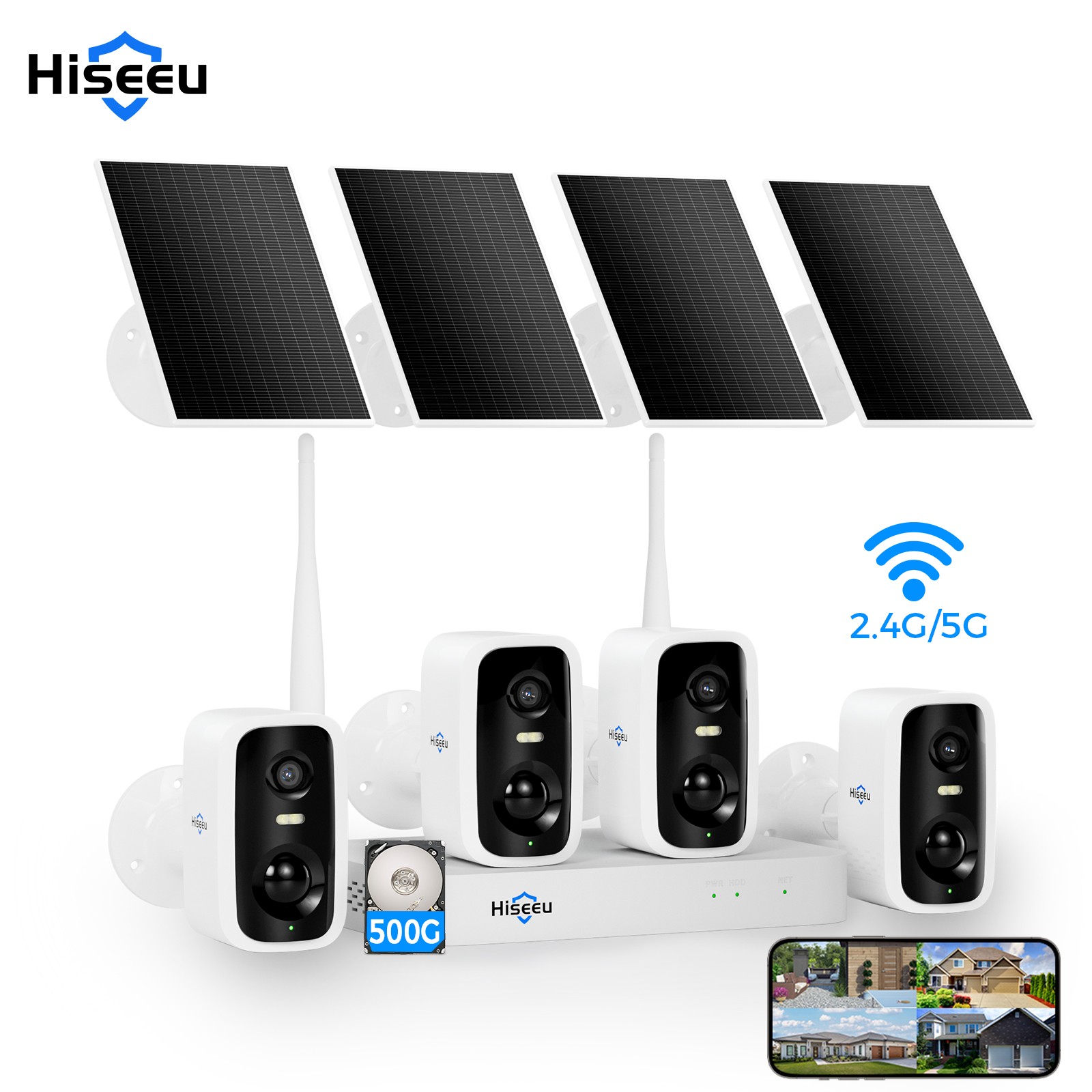 Hiseeu 10CH Solar Battery Powered 4MP Wireless Security Camera System 2Way Audio