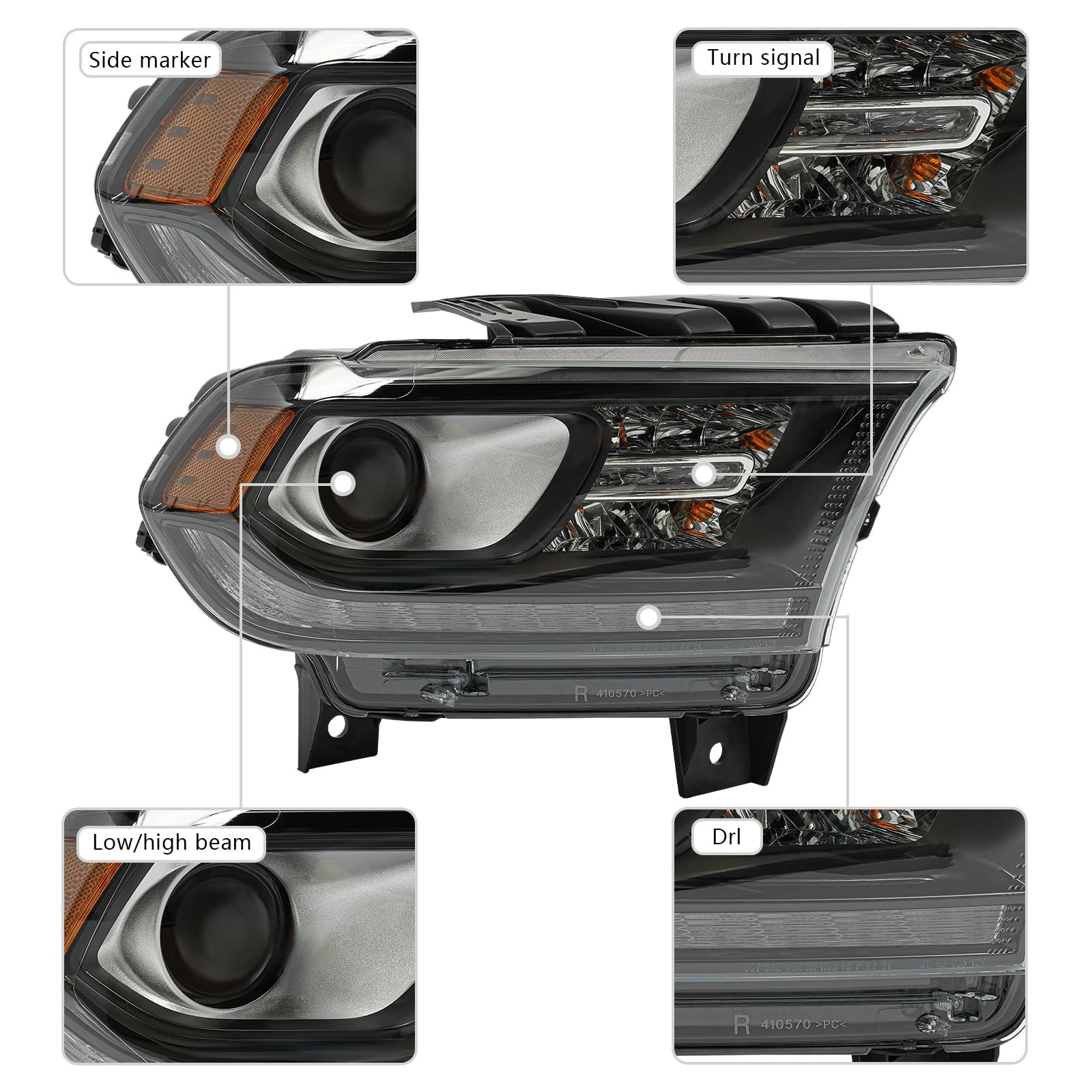 For Dodge Durango 2016-20 HID Headlight Lamp Assembly w/LED DRL Right Side