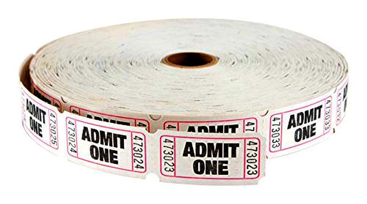 White ADMIT ONE 2000 single Numbered TICKETS Roll admission raffle PM COMPANY