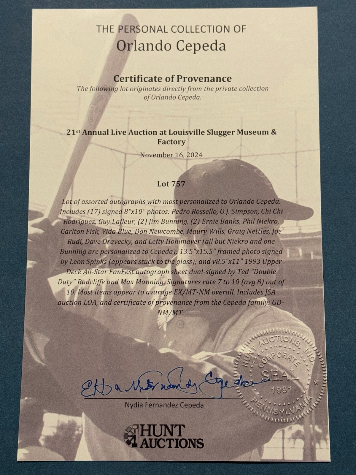 Orlando Cepeda Personally Owned Personalized Ernie Banks Autograph Photograph