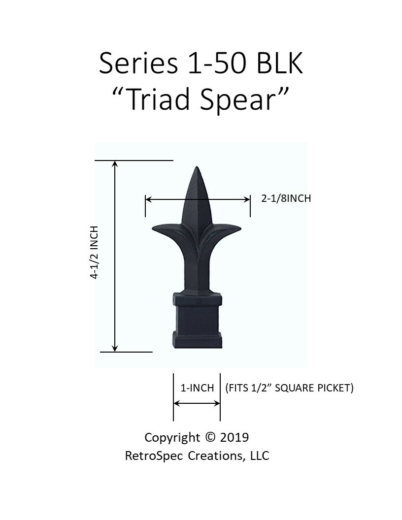 10 EACH (1/2-INCH) BLACK PLASTIC IRON FENCE FINIAL TOPS 1-50 TRIAD SPEAR