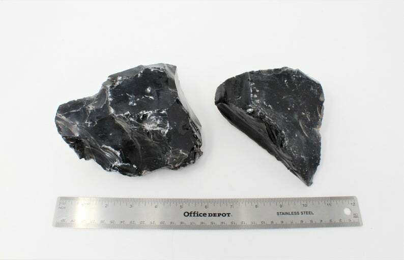 Black Obsidian Stone Rough Raw Chunk, High Grade A Quality - Healing Crystals