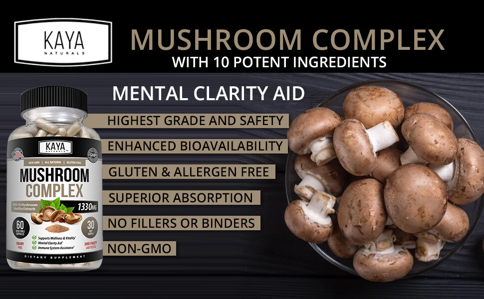 10x Mushroom Complex Supplement, Lions Mane, Reishi, Shiitake, Immune Capsule