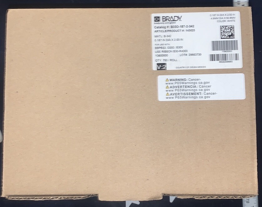 Brand New BRADY B33D-187-2-342 .187” X 2” 750 White Labels per roll - 1 ROLL