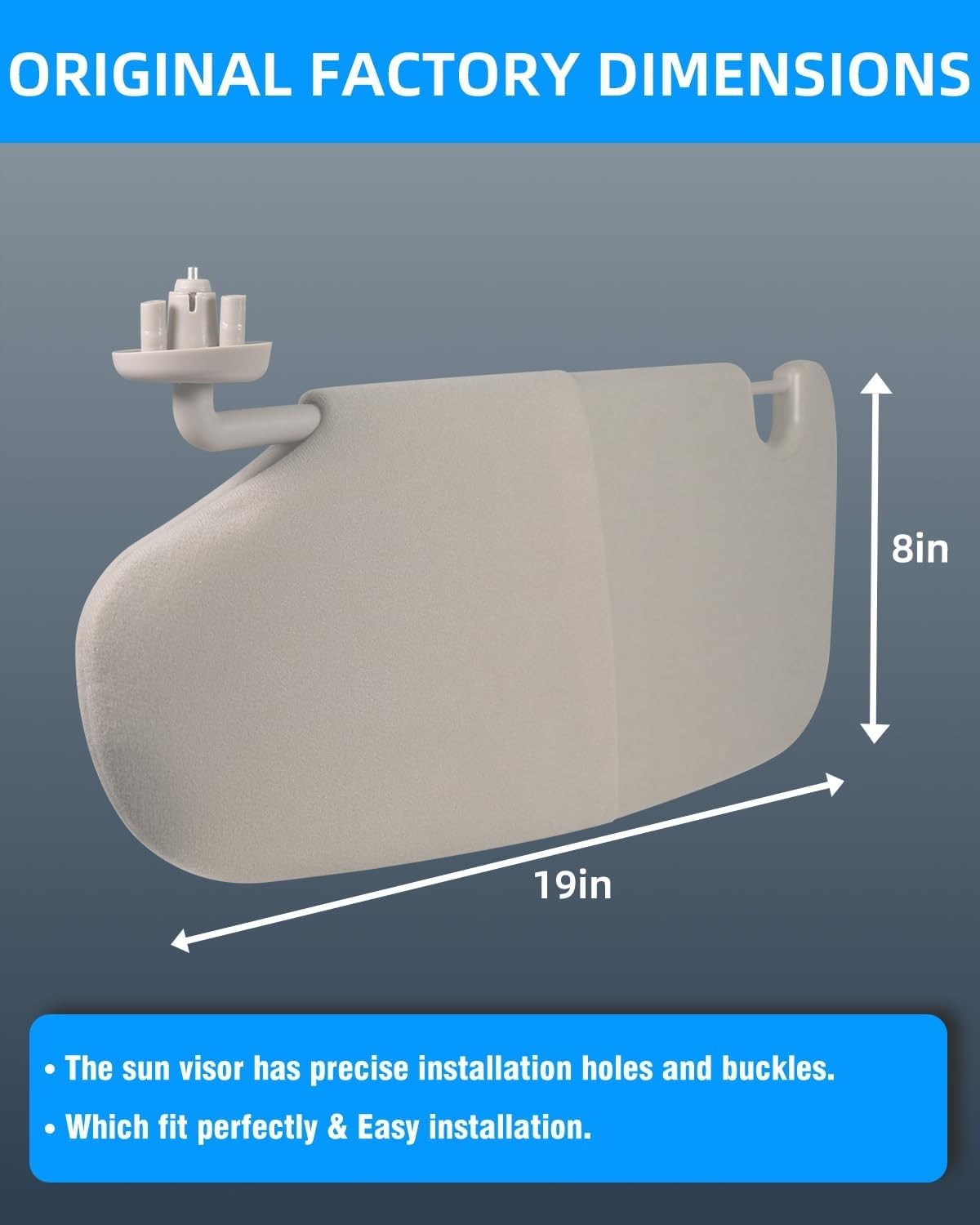 Gray Left Driver Side Car Sun Visor W/O Mirror Compatible with Dodge Ram 1500