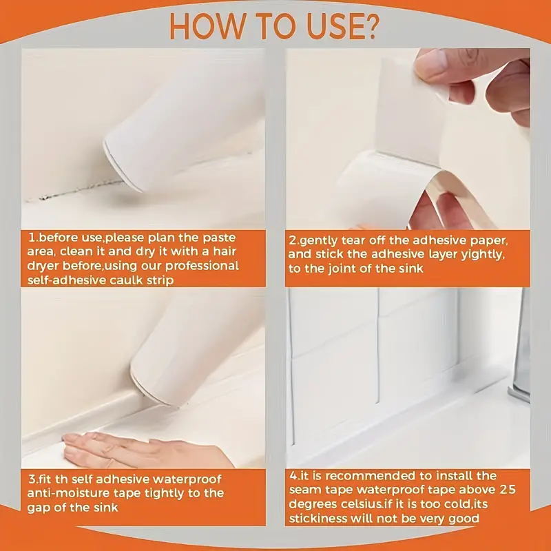 10.5FT PVC Self Adhesive Caulk Sealing Strip Tape For Kitchen Wall Sink Toilet