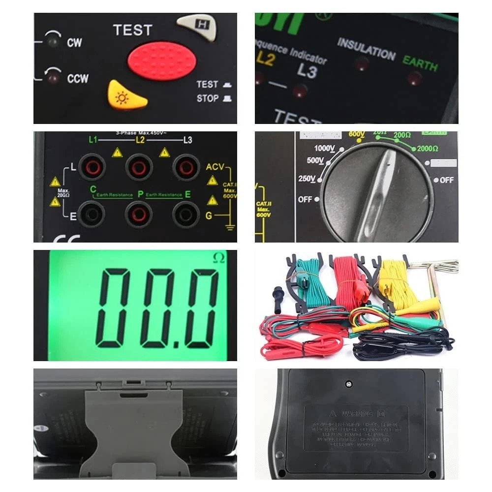Ground Earth Resistance Tester &Digital Multimeter 20Ω/200Ω/2000Ω 600V Auto-Rang