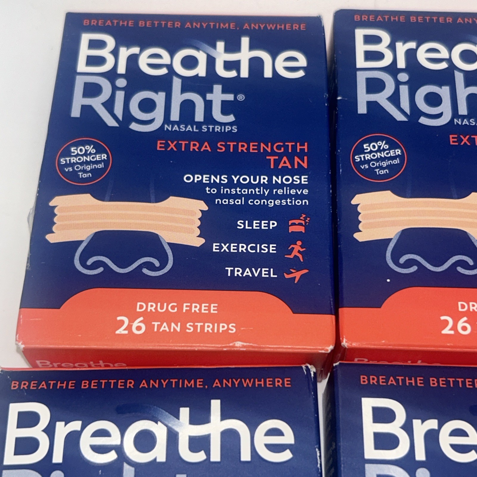 Breathe Right Extra Strength Nasal Strips LOT OF 4 104 Count Sleep Exercise Trav
