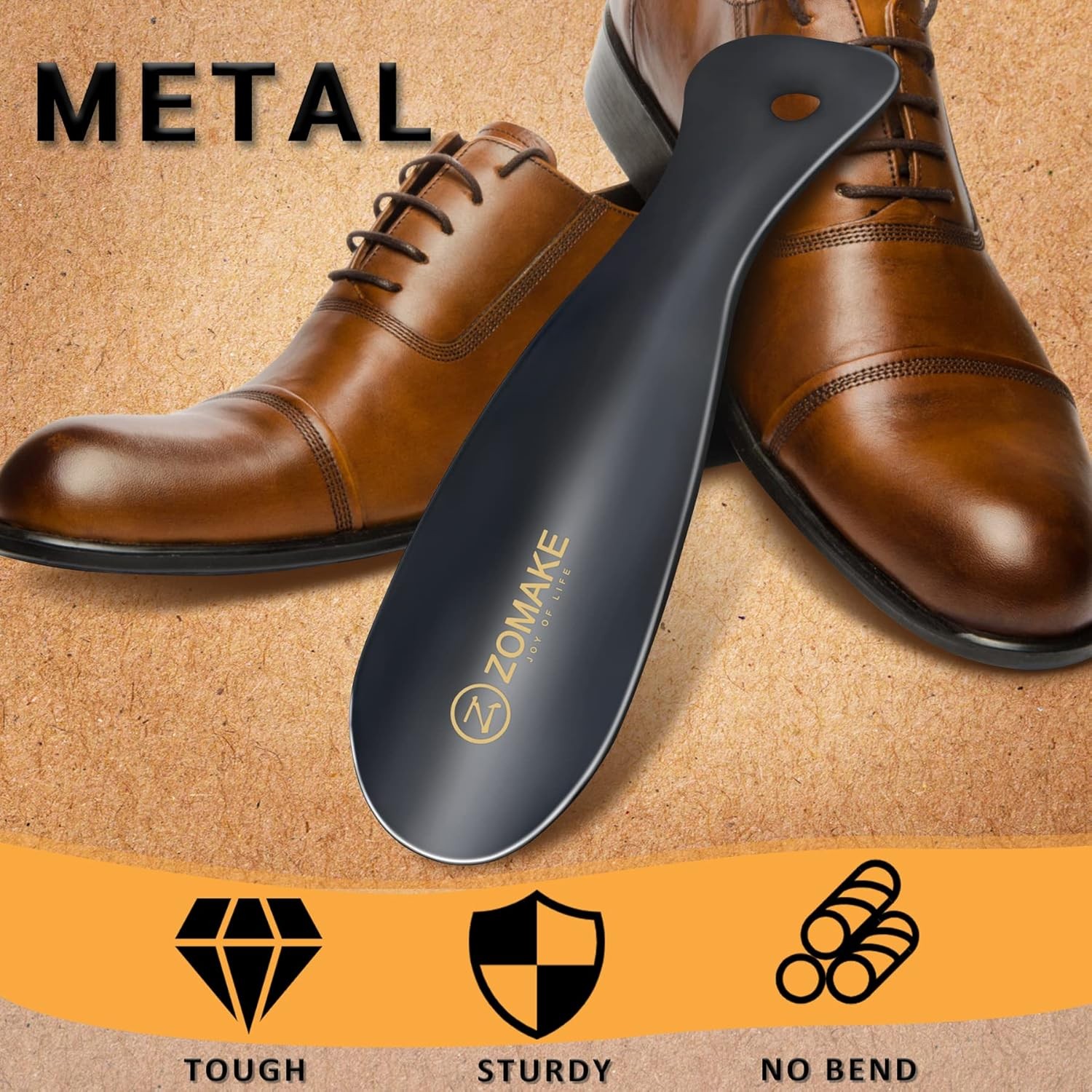 ZOMAKE Metal Shoe Horn, 2 Pack Stainless Steel Shoehorn 7.5 Inches Portable...