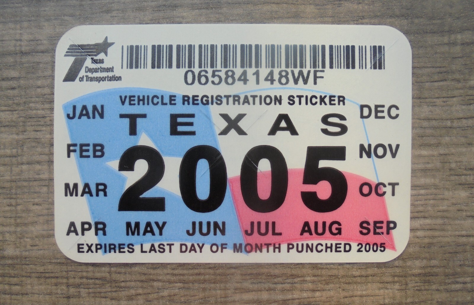 2005 TEXAS WINDSHIELD REGISTRATION RENEWAL STICKER-NEW/UNUSED