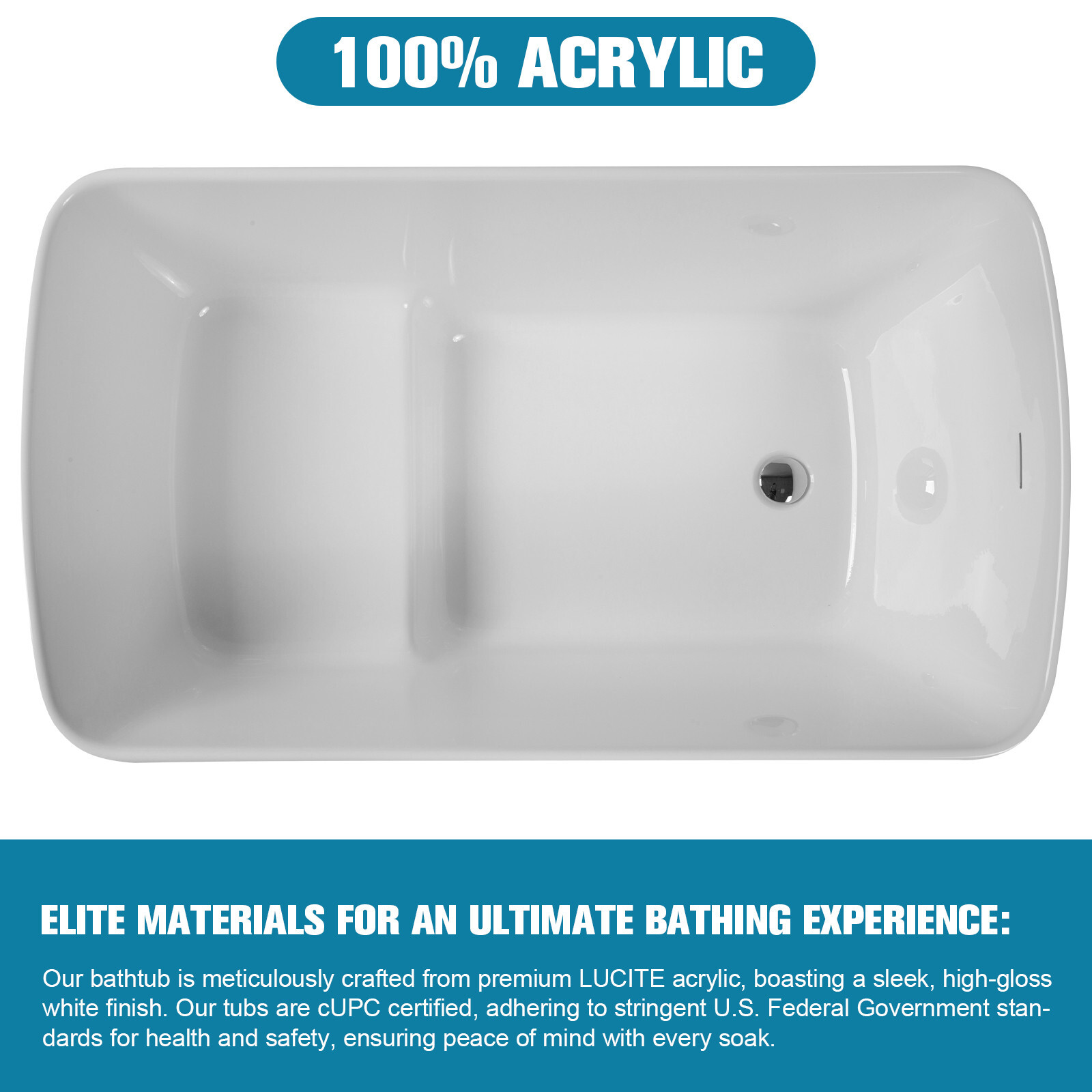 49" Freestanding Bathtub with Integrated Seat, Acrylic Stand Alone Soaking Tub