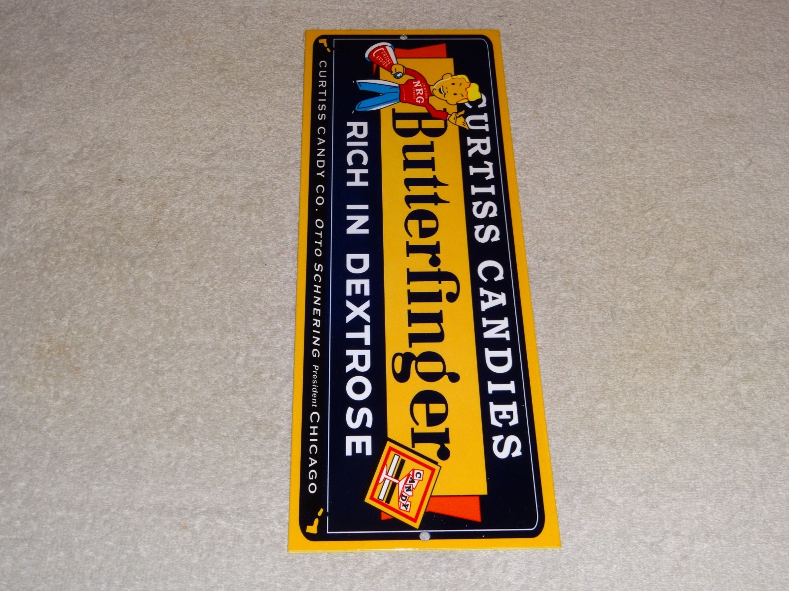 VINTAGE CURTISS CANDIES BUTTERFINGER 15" METAL CHICAGO CHOCOLATE CANDY BAR SIGN!