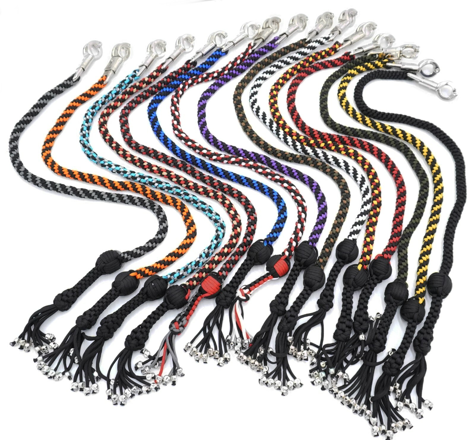 Motorcycle Get Back Whip With 1" Ball and Skull Tassels 36" Paracord Motor Whip