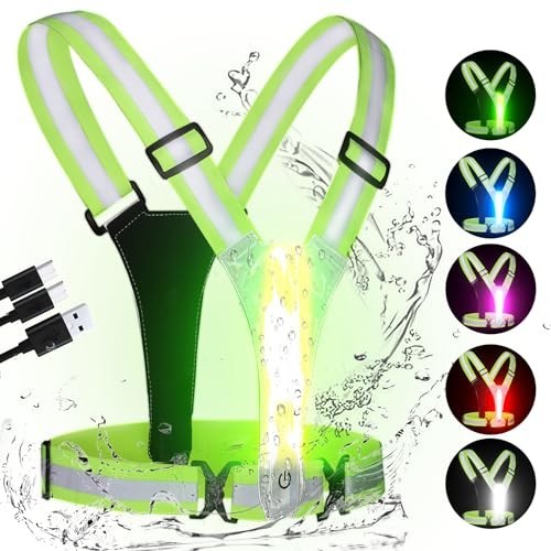 LED Reflective Running Vest - Rechargeable, High Visibility, Adjustable Size for