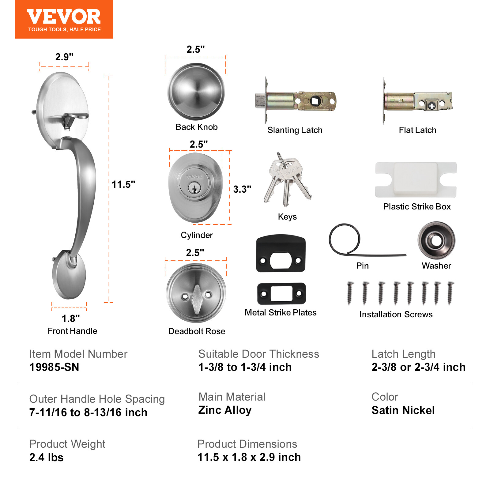 VEVOR Front Door Handle and Deadbolt Set Satin Nickel Front Door Lock Set Knob