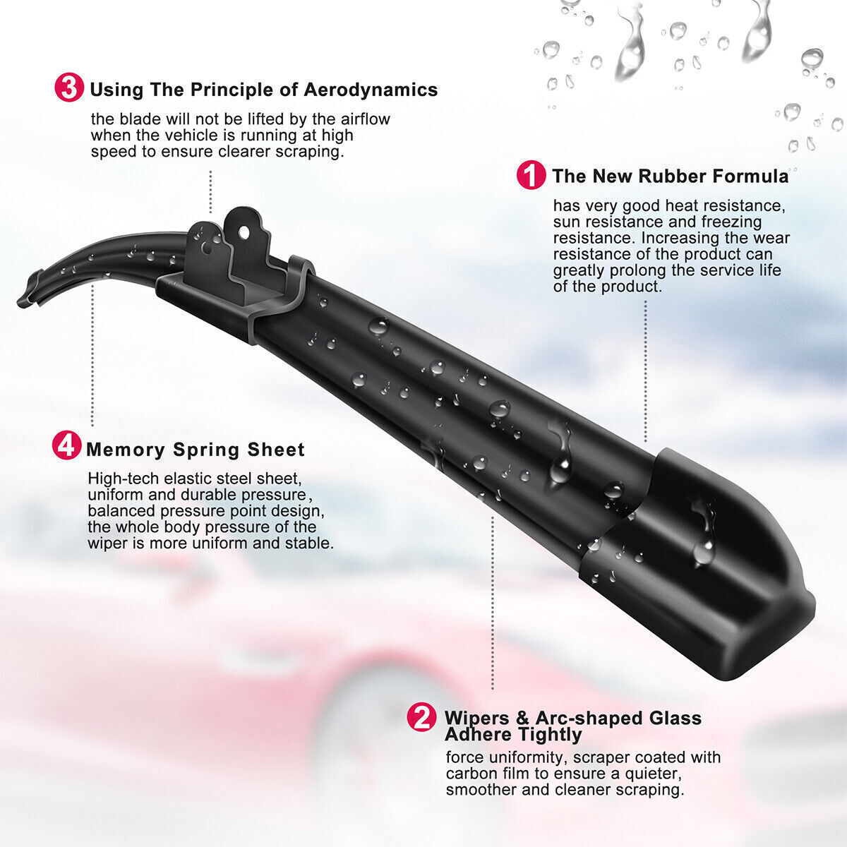 Pair Windshield Wiper Blades J-hook Quality 26" & 16" Inch Bracketless Frameless