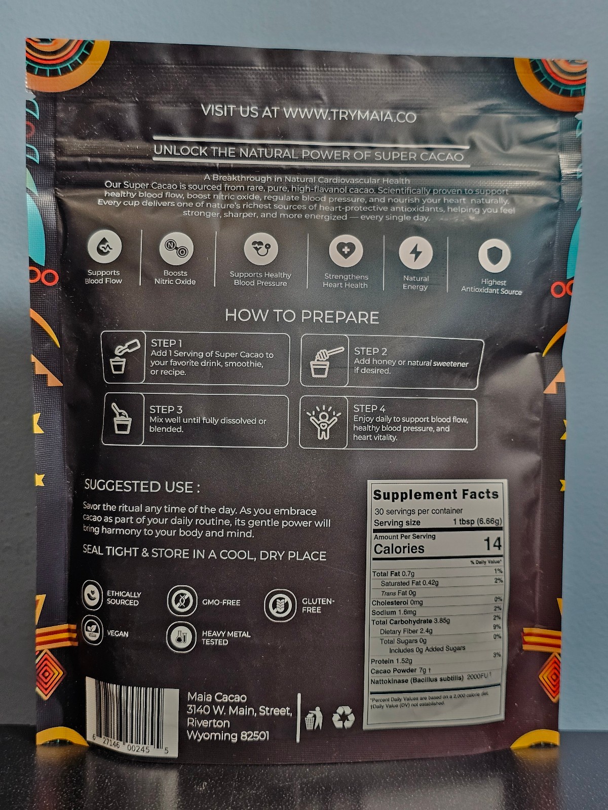 MAIA Superfoods High-Flavanol Super Cacao with Nattokinase 30 Serving NEW Sealed