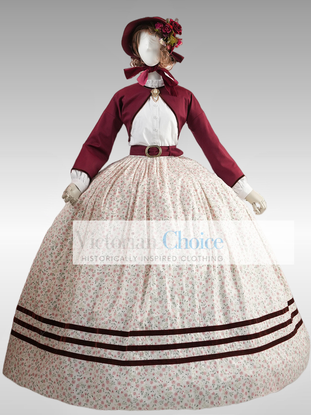 Victorian Southern Belle 19th Century Floral Dress Garden Theater Clothing 2402