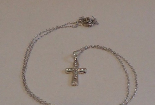 CROSS NECKLACE PENDANT W/ .45 CT LAB CREATED DIAMONDS 925 STERLING SILVER
