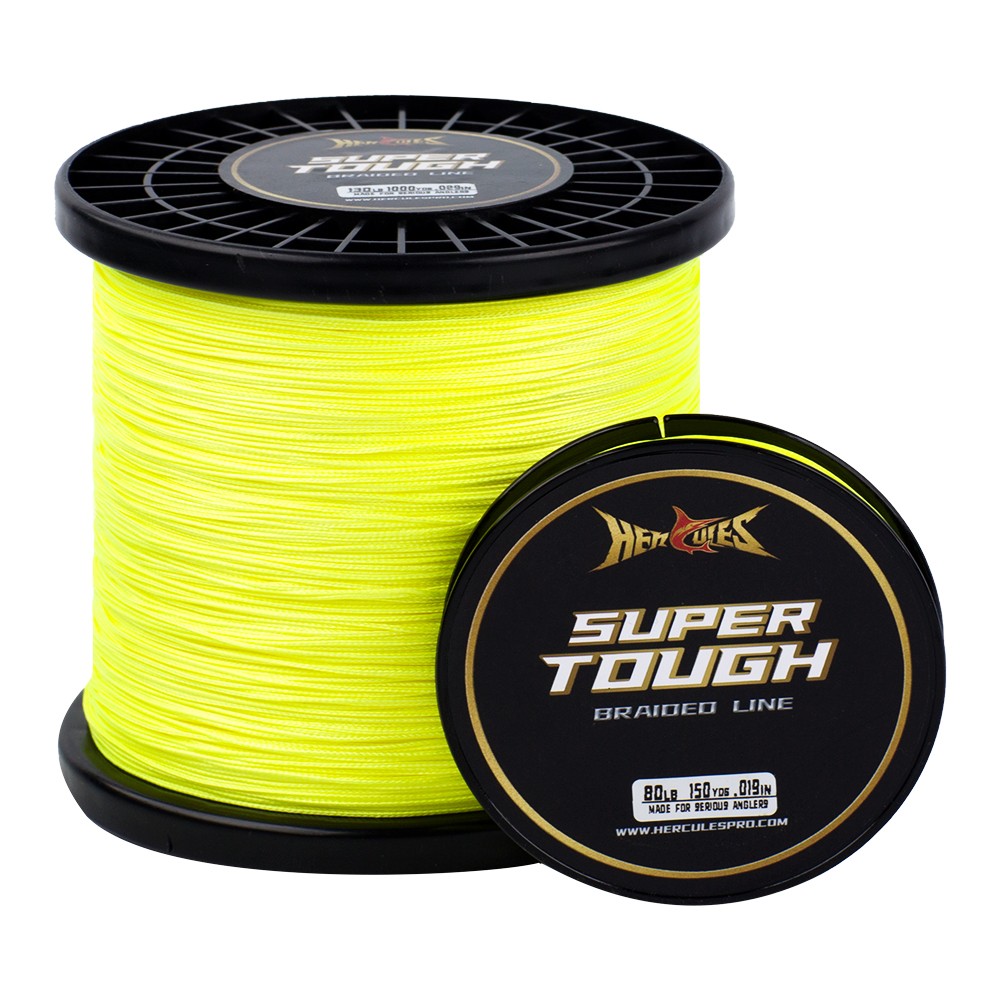 HERCULES SUPER TOUGH Fluo Yellow PE Braided Fishing Line 150Yds-1000Yds 4-160LB