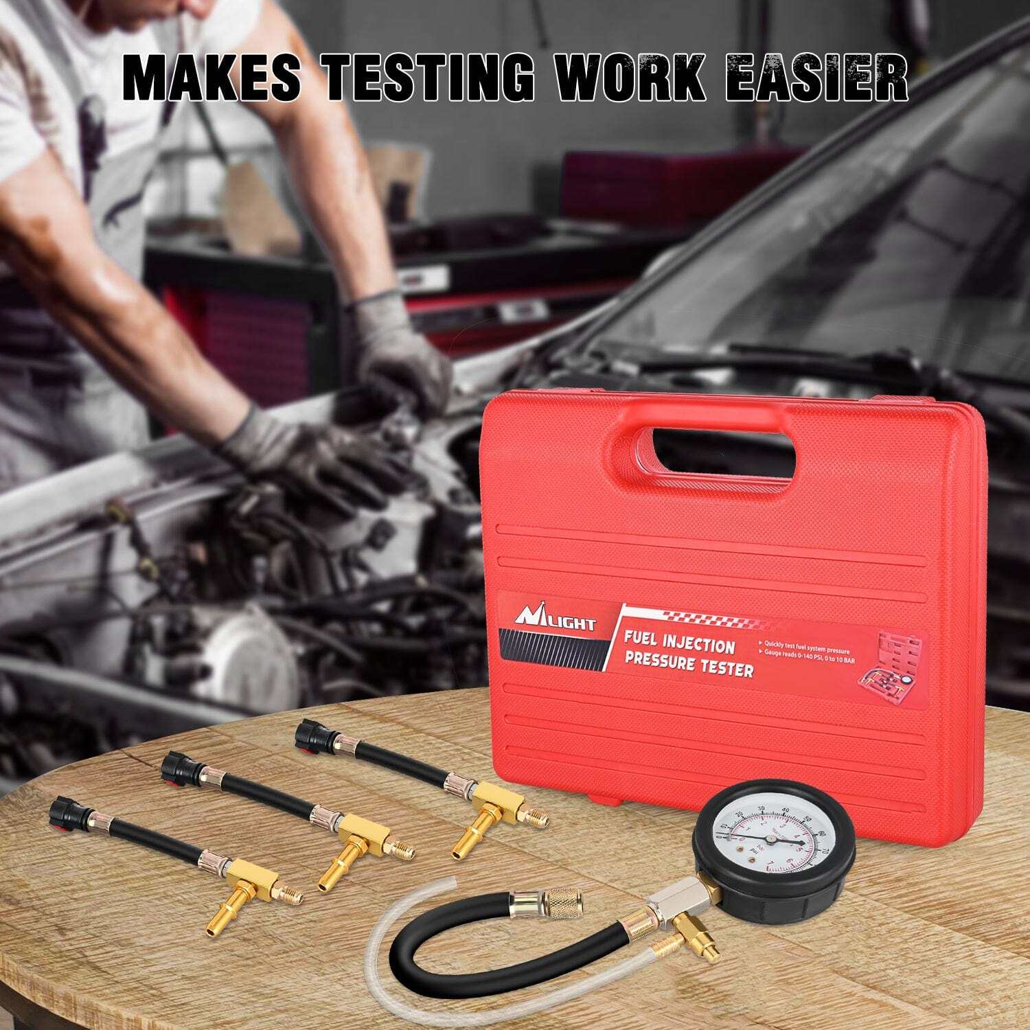 4pcs Fuel Pressure Gauge Tester Kit with 6.30 7.89 9.49 Fuel Line Fittings