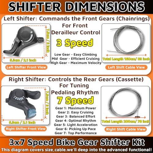 Bike 7 Speed Shifter，3X7 Thumb Gear Shifters，One Pair TX-30 Lever and