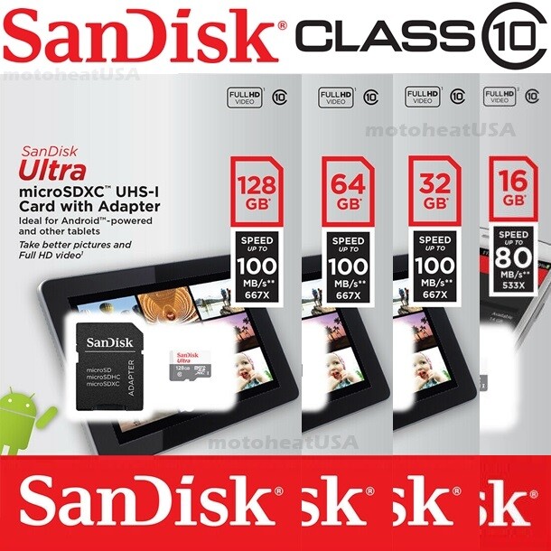 SanDisk Ultra 16GB 32GB 64GB 128GB Micro SD C10 SDXC Flash Memory TF Card Reader