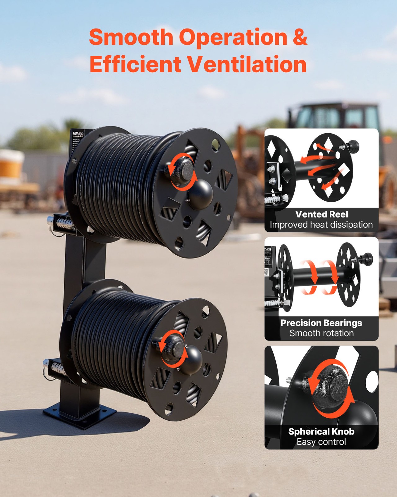 VEVOR Heavy Duty Double Welding Cable Reel Fits 150FT 1/0 & 125FT 2/0 Cable