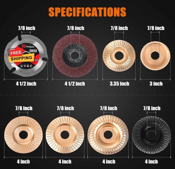 Juego de 13 Discos de Escultura en Madera: Para amoladora angular de 4 1/2", in