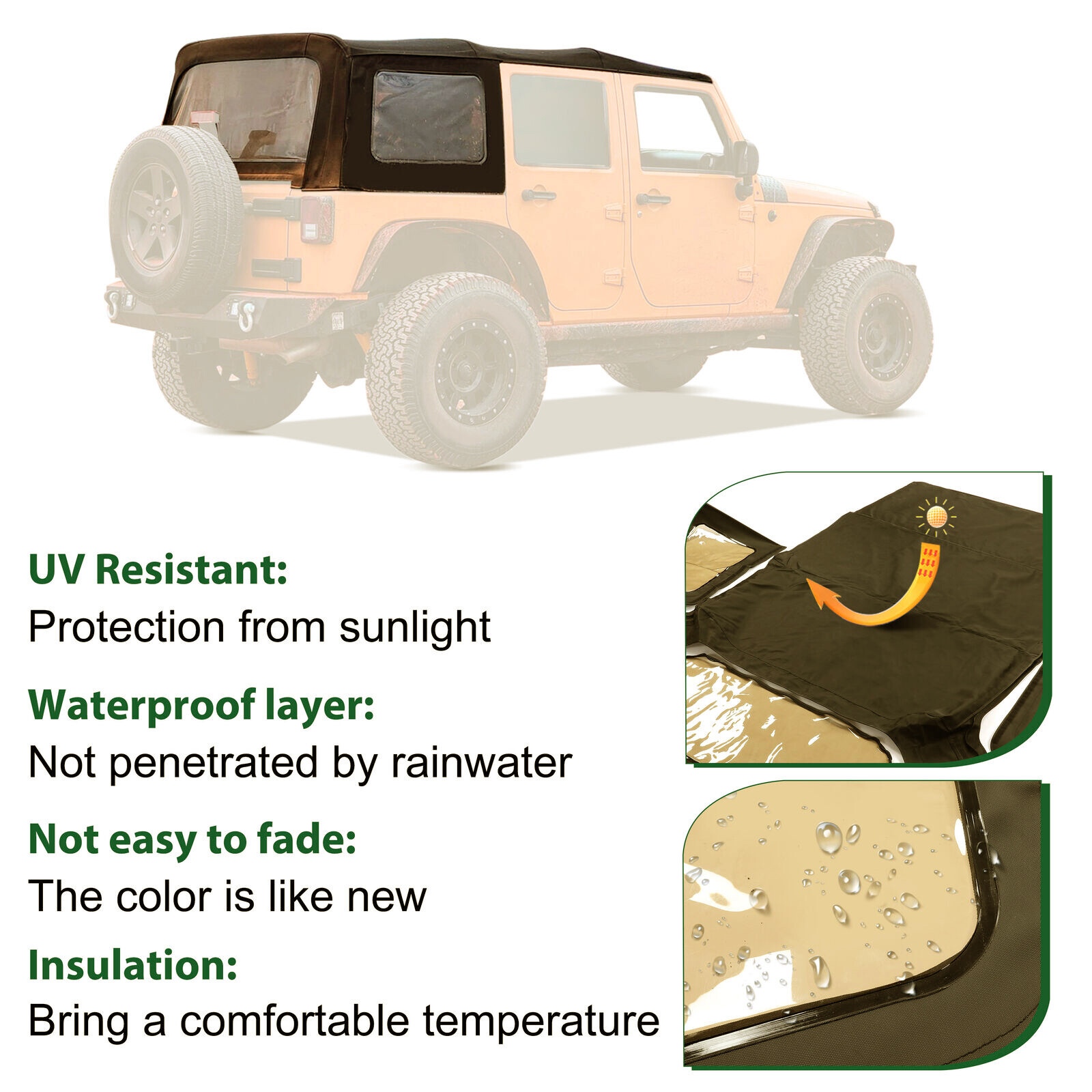 REPLACEMENT BLACK SOFT TOP W/ WINDOWS 9085235 FOR 10-18 JEEP WRANGLER UNLIMITED