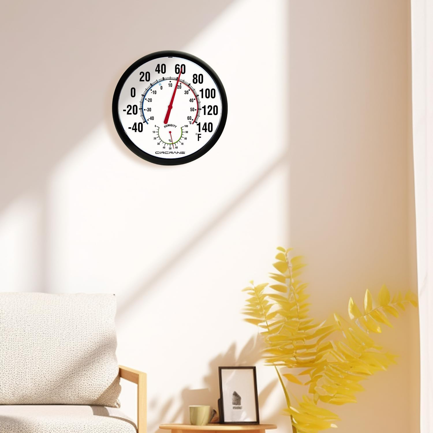 13.25 Inch round Thermometer with Hygrometer, Large Indoor Wall Patio Bimetal We