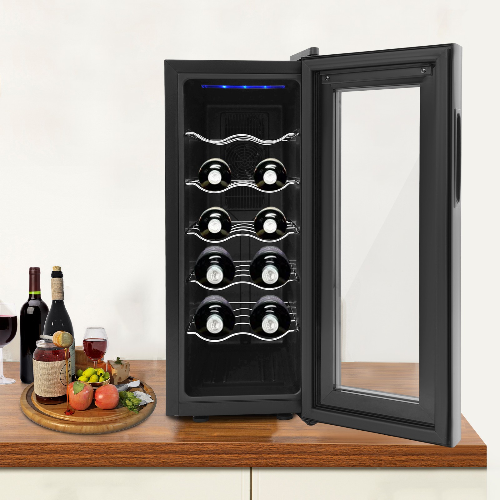 Wine Fridge 12-bottle  Champagne Wine Fridge Bars Wine Cooler Refrigerator Black