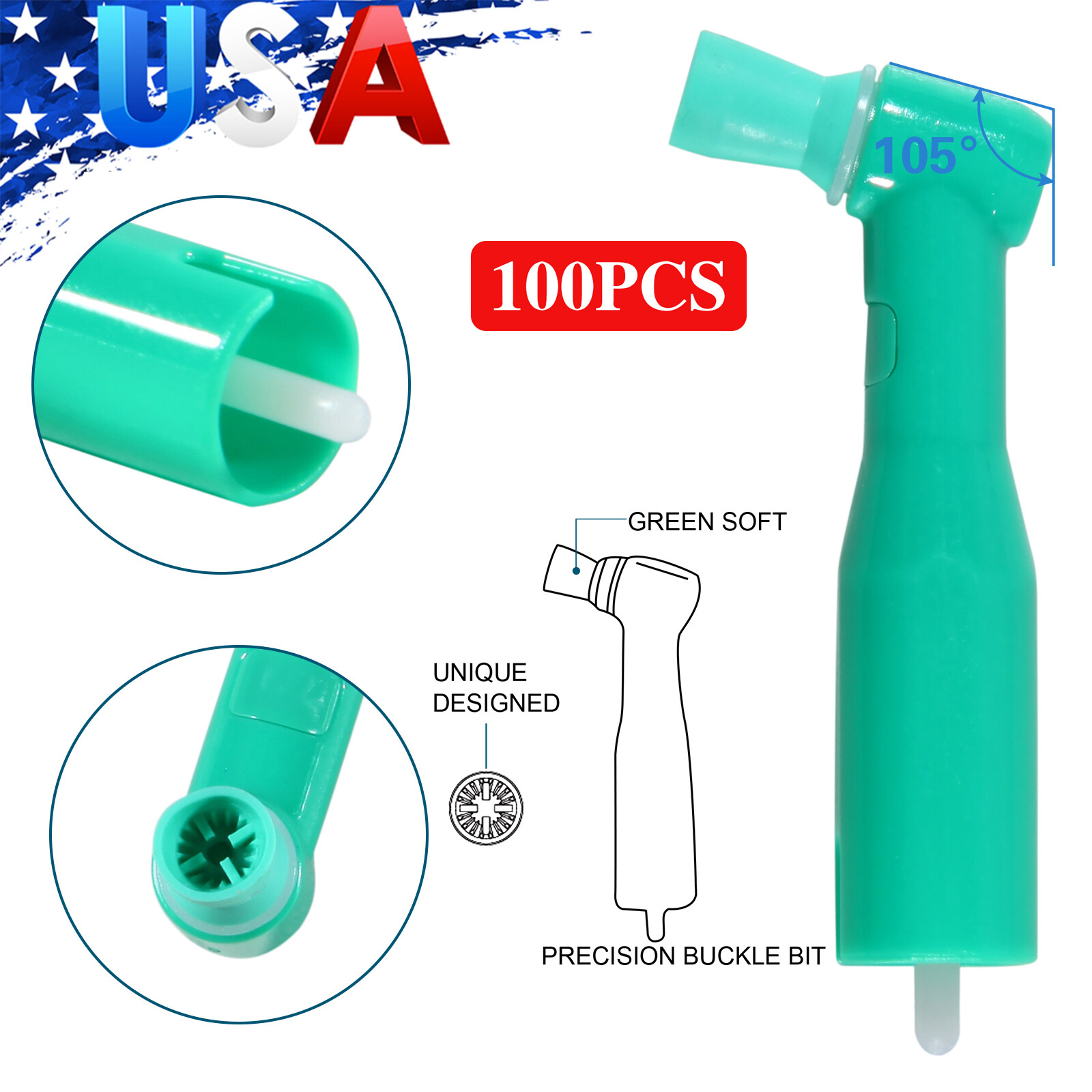 500 Dental Prophy Angles 105° Soft Cup, Disposable & Latex Free, (5 Box of 100)