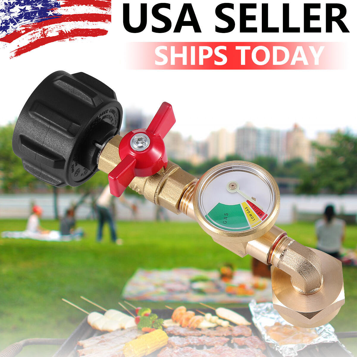 Propane Refill Adapter w/ON-Off Valve and Gauge Fill 1Lb Bottle From 5-40Lb Tank