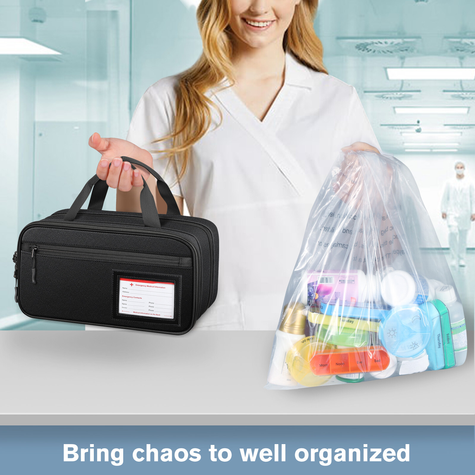 Pill Bottle Organizer Medicine Storage Bag Medication Travel Carrying Case